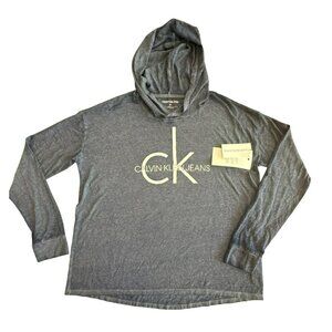 Calvin Klein Jeans Hoodie T-Shirt Medium Medieval Blue Long Sleeve Logo NWT